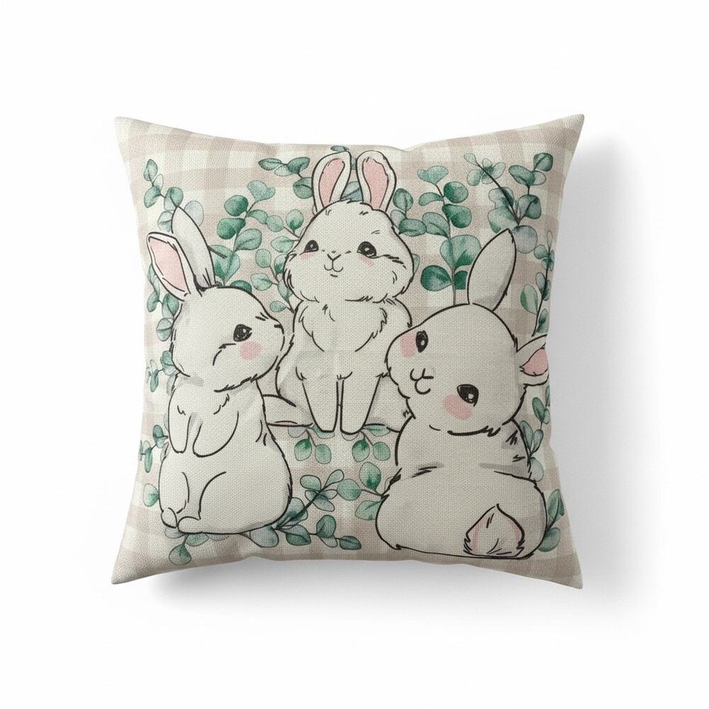 Bunny Throw Pillow Cover Easter Rabbit Farmhouse 18x18 Cover Only NEW
